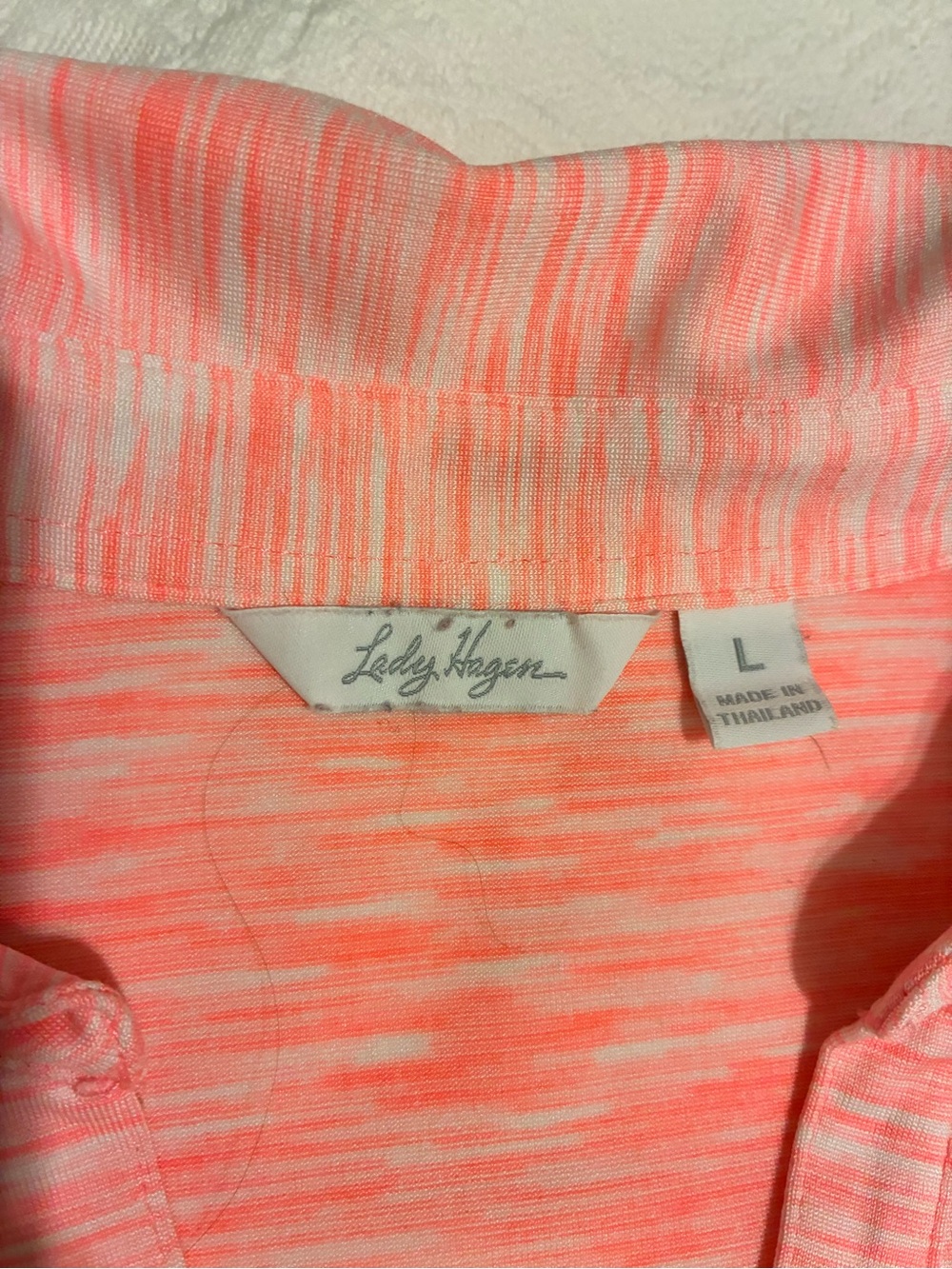 Lady Hagen Coral-Pink collared athletic top. Size Large - Picture 6 of 11